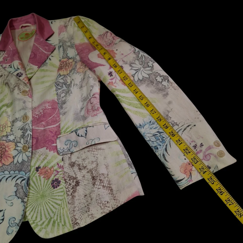 Vintage Etro Milano Floral Print Paisley Linen Blazer Women Size 8US / 44IT - Picture 16 of 16